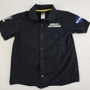 Harley-Davidson Boy's Black Short Sleeve Button-Up White Logo Size 6/7 P-3357